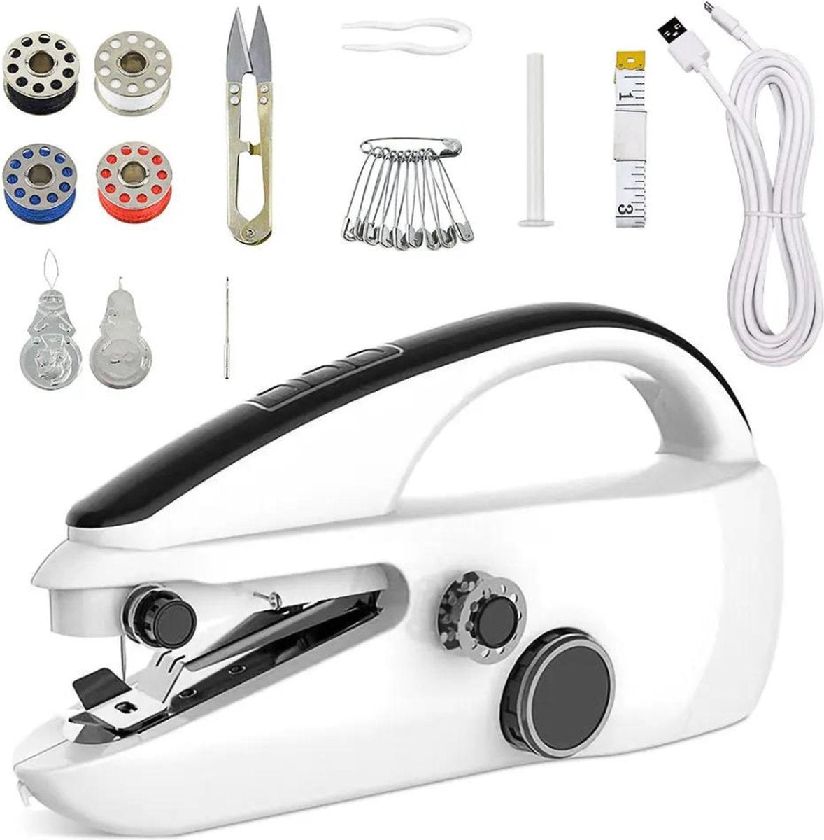 Handnaaimachine - Naaimachine - Mini naaimachines - Inclusief Naaiset - Naalden - Elektrisch - Schoenen - Tas - Wit