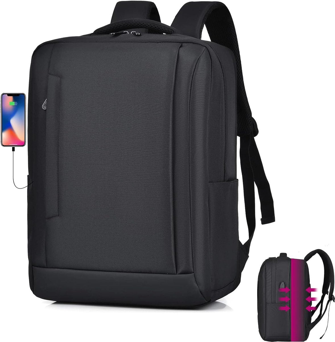 risetas Ryanair Cabine , maximale grootte, uitbreidbaar, rugzak, reizen, cabine, vliegtuig, waterdicht, Oxford, laptoptas 15,6 inch, met USB-oplaadpoort, 40 x 30 x 20 cm Wizzair Oxford, Cabine