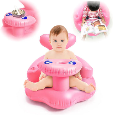 Opblaasbare babystoel, pvc, opvouwbare babystoel voor 3-12 maanden, draagbare vloerstoel voor baby's, zitje voor baby's, thuis en onderweg (roze)