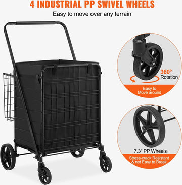 ByBusby® Opvouwbare winkelwagen - boodschappentrolleys - afneembare waterdichte voering - laadvermogen 150 KG - 360 ° Zwenkwielen
