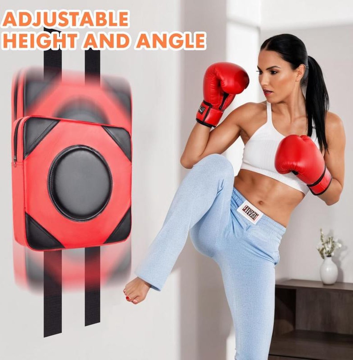Stootkussen Muur - 40x40cm - Bokskussen Muur- Verstelbare Hoogte - Kunstleer Stootkussen - Boksen - Boxing - Boxing Pad - Boxing Target - Thuisgym - Homegym - Wall Mount Boxing Pad - Taekwondo Kick Pad - Boxing Training Equipment - Rood - Red -