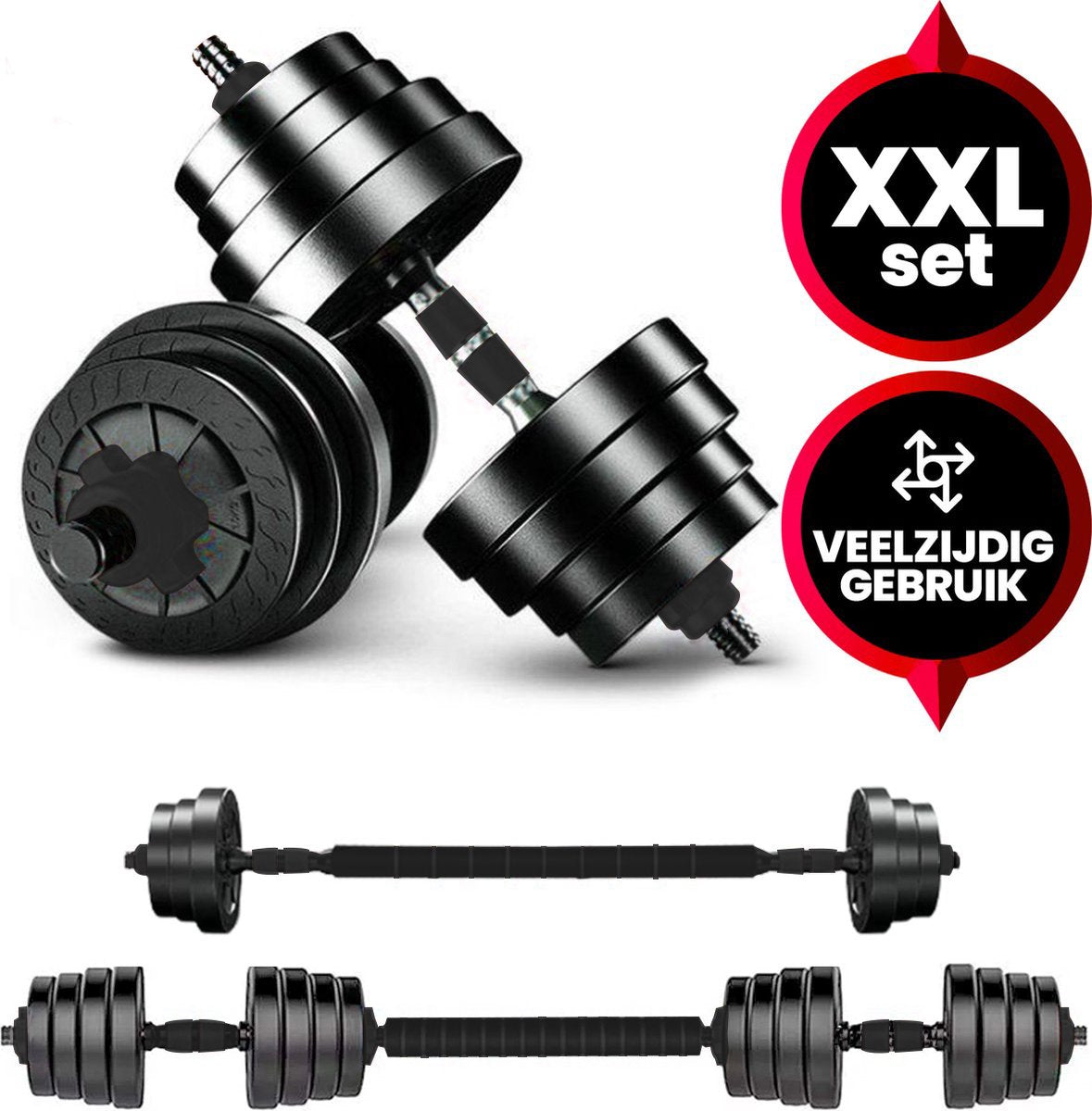 Viper Sports Verstelbare Dumbbell Set tot 40kg – Halterset – Professionele 2-in-1 Halterset met gewichten – Krachttraining – Gebruiksvriendelijke Fitness Halterstang – Dumbell - Zwart