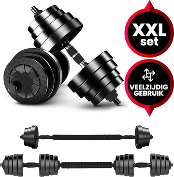 Viper Sports Verstelbare Dumbbell Set tot 40kg – Halterset – Professionele 2-in-1 Halterset met gewichten – Krachttraining – Gebruiksvriendelijke Fitness Halterstang – Dumbell - Zwart