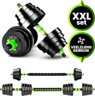 Viper Sports Verstelbare Dumbbell set tot 40kg - Halterset – 2-in-1 Gewichten – Gebruiksvriendelijke Fitness Stang – Home Gym – Krachttraining – Dumbells - Groen