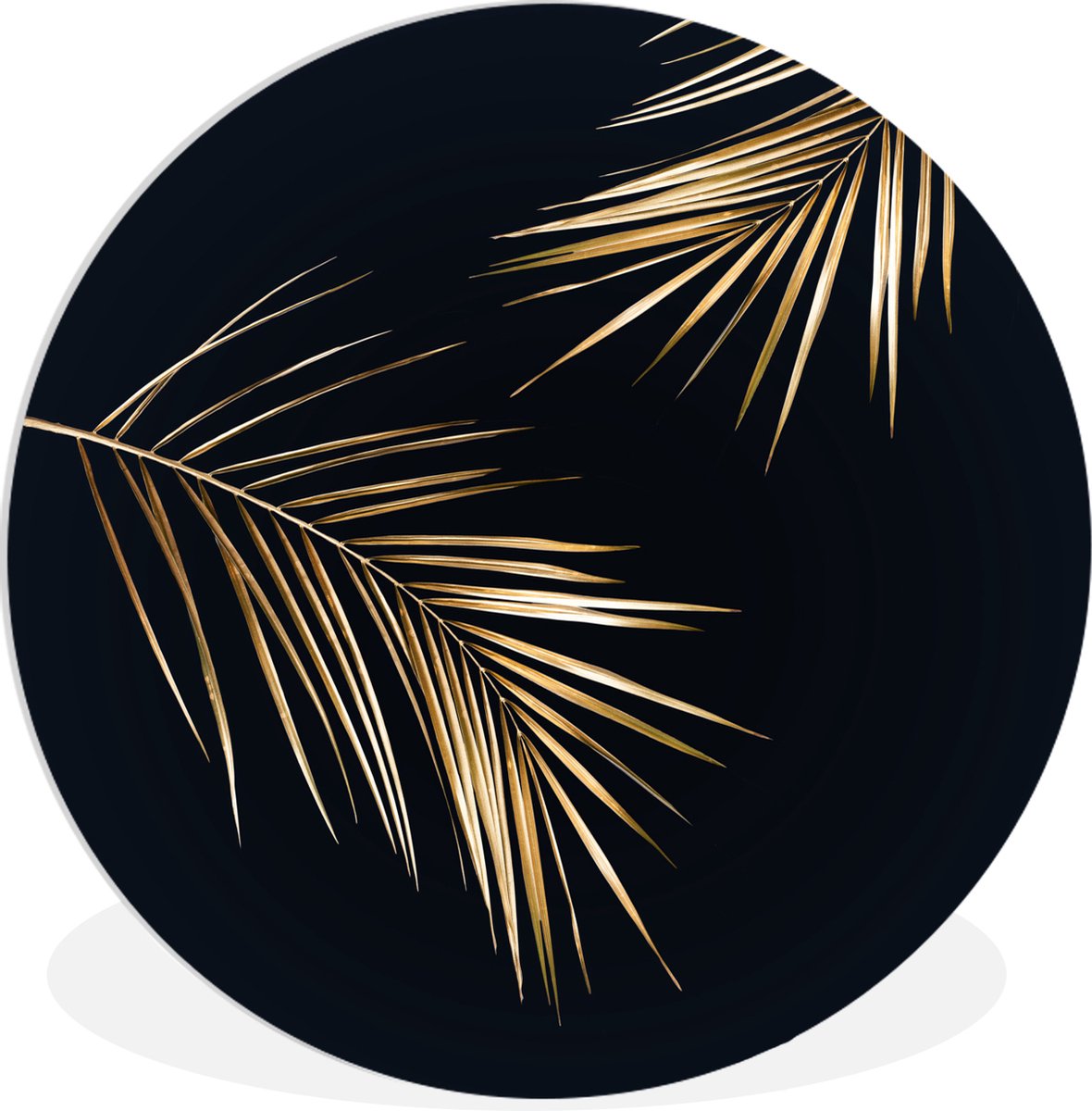 Wandcirkel bladeren - Goud - Planten - Luxe - Ronde schilderijen - Muurcirkel - Wanddecoratie rond - Ronde muurdecoratie - Woonkamer decoratie - 90x90 cm - Kamer decoratie