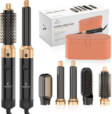 VENEUX® Föhnborstel - Airstyler - Krulborstel - Krultangen - 5 in 1 Multistyler - Met Opbergcase - Zwart Met Goud