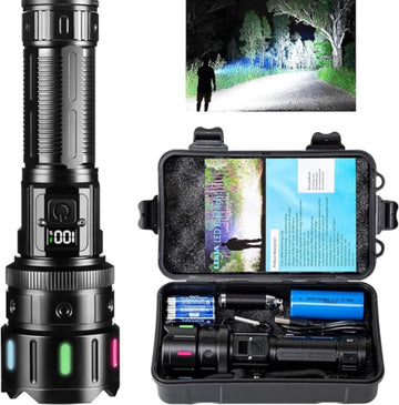 Militaire Zaklamp - USB-oplaadbaar - Handheld - 5 Modi - Waterdicht - 100.000 Lumen - Zwart