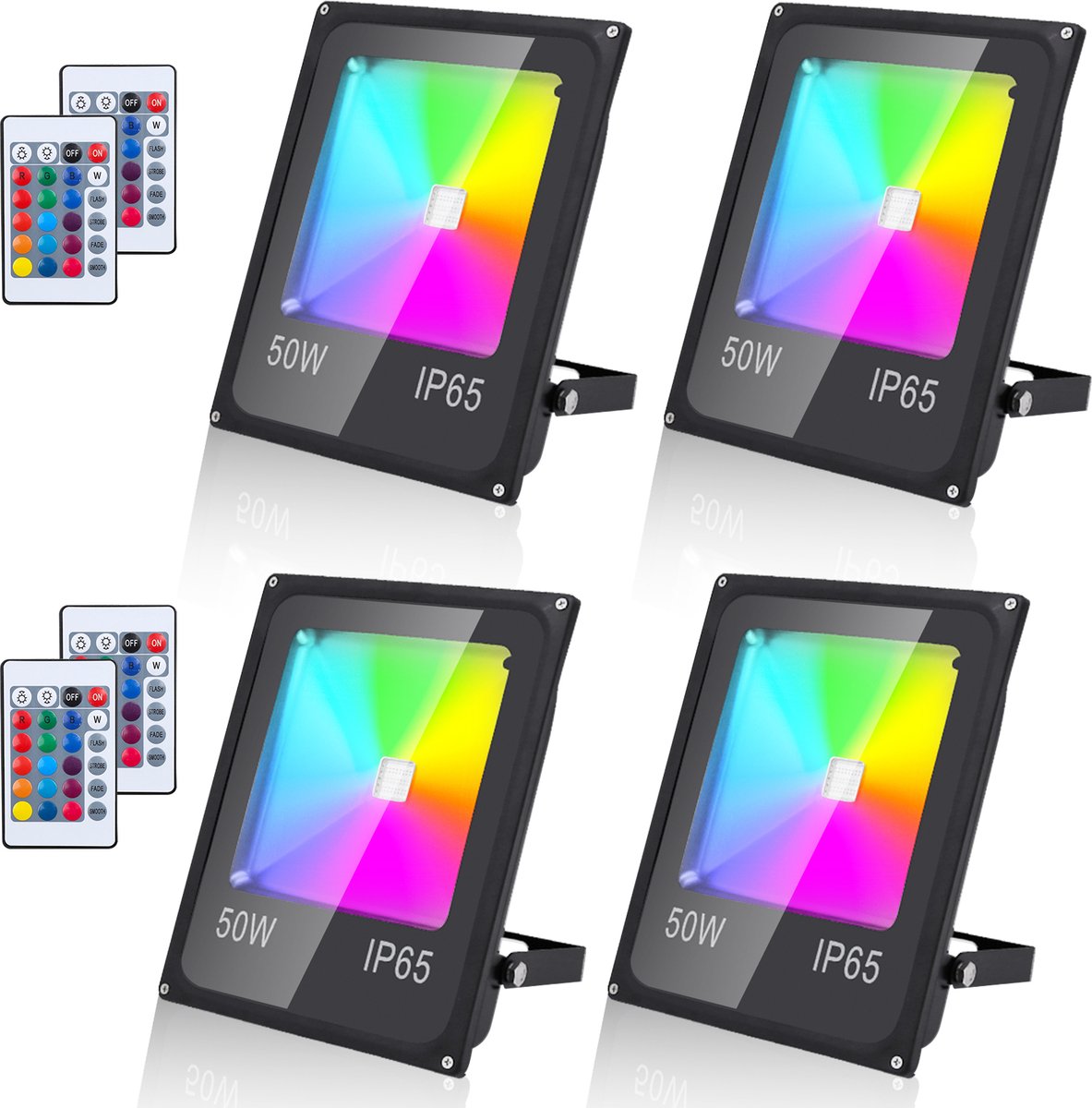 4X 50W RGB-schijnwerper Afstandsbediening RGB LED schijnwerper Waterdicht IP65 LED Floodlight Zwart