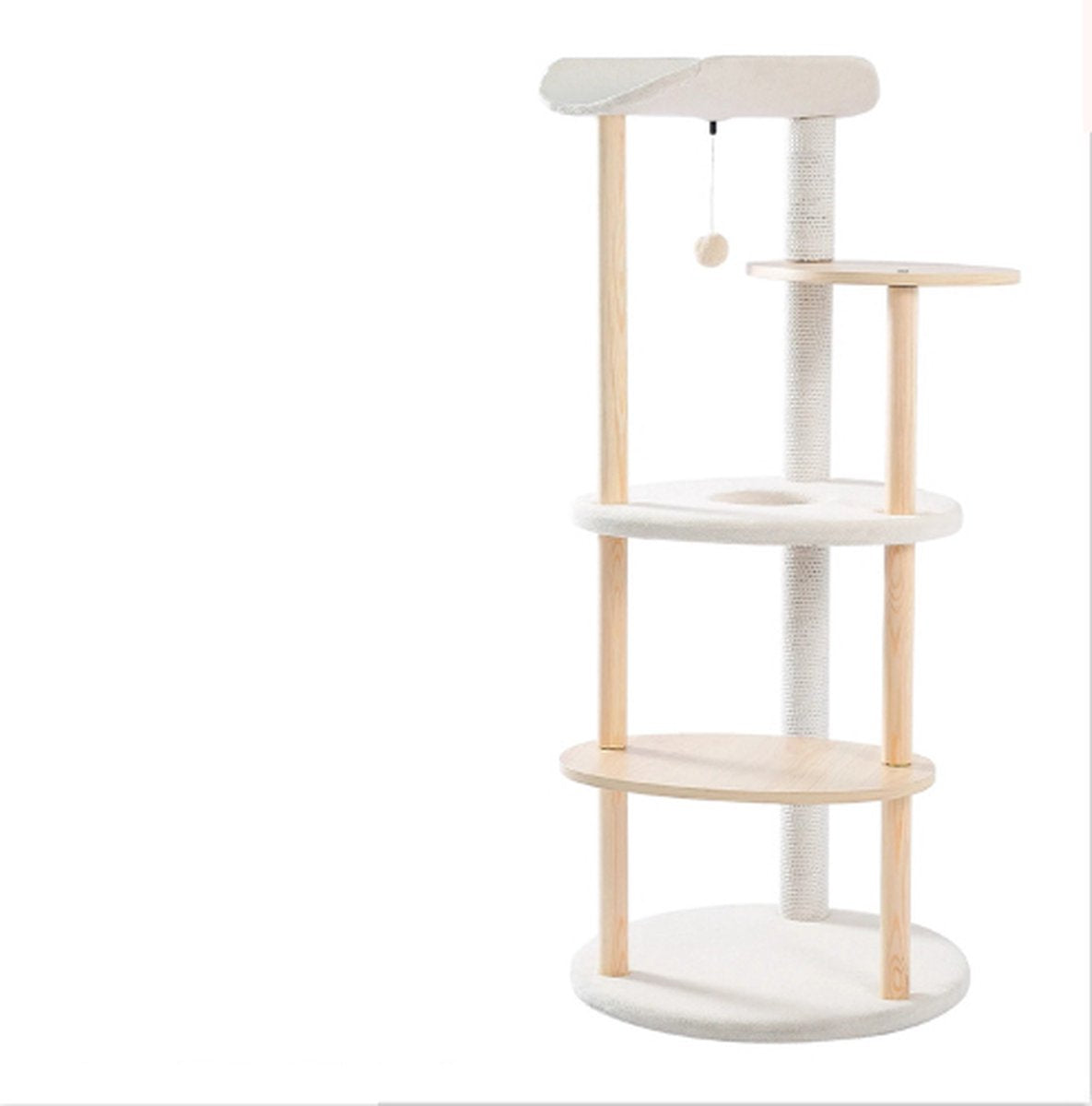 Luxe houten Krabpaal 124,5 cm hoog - middel en grote katten klimboom - Met natuurlijke sisal touw - Met 4 ligvlakken en holten - Comfortabel en stabiel - Hout