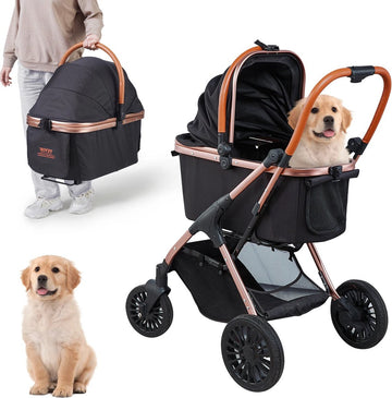 Bealive® Opvouwbare wagen voor dieren - honden en katten - Hondenbuggy - Hondentrolley met Afneembare Drager - Afneembare Drager - Wagen voor middel grote honden of puppy's - 85x59x105cm - 10.1kg - Gewichtscapaciteit van 30kg