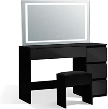 Kaptafel met spiegel en verlichting - 90 x 140 cm - Standaard zwart