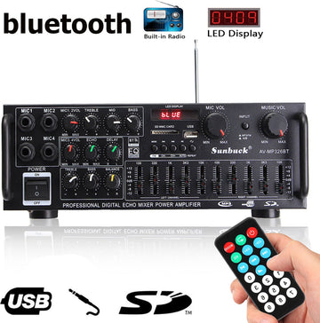 220V-240V Bluetooth Stereo Autoversterkers-800W Auto Speakers-met Afstandsbediening-Zwart