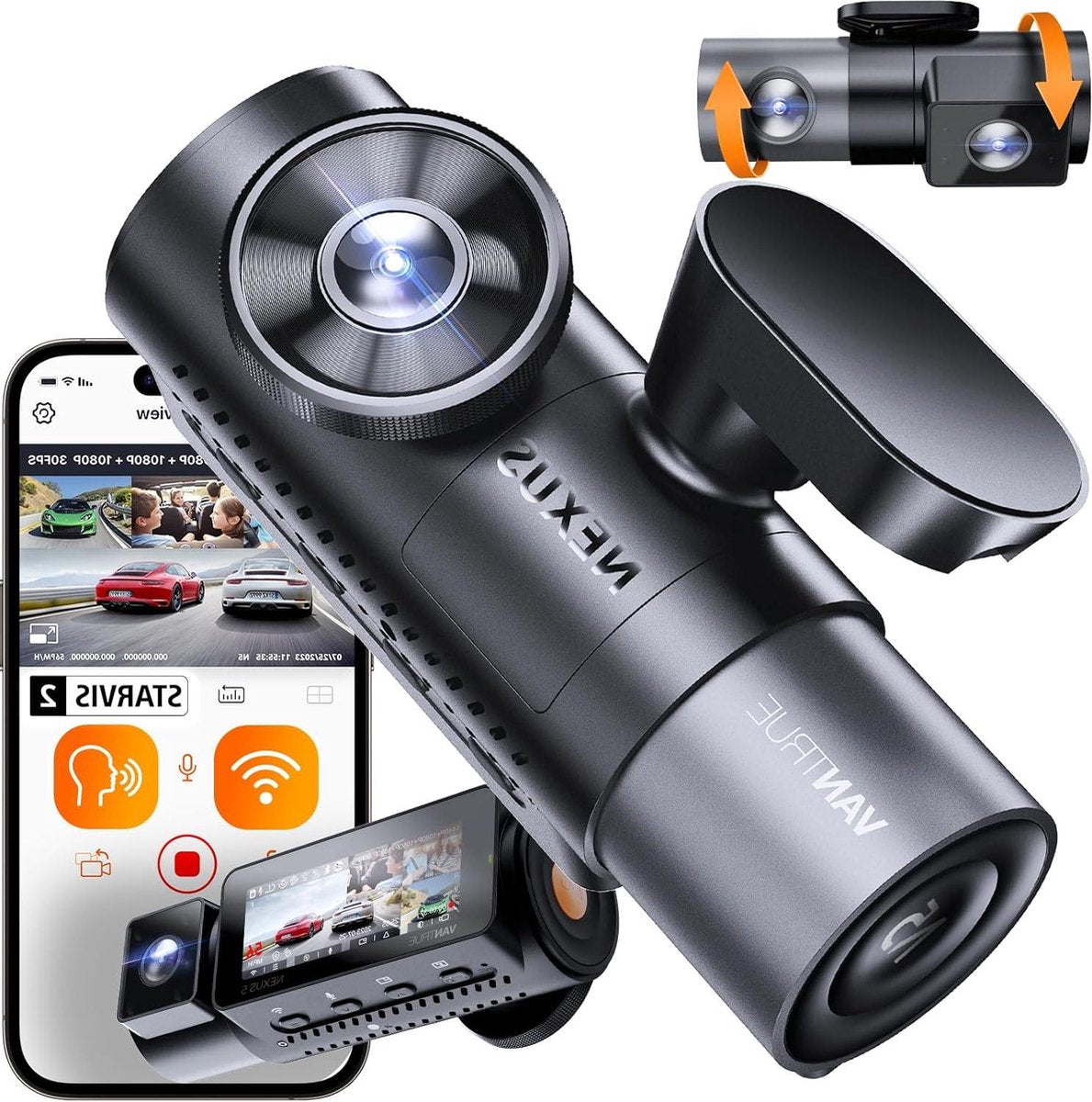 4-kanaals dashcam-auto 1944P+3×1080P/30FPS STARVIS 2 360°-camera voor- en achteruit 5GHz wifi spraakgestuurd met GPS - dubbele HDR+ WDR 24 uur bufferparkeermodus - dubbel IR - max. 512G Dashcam voor auto