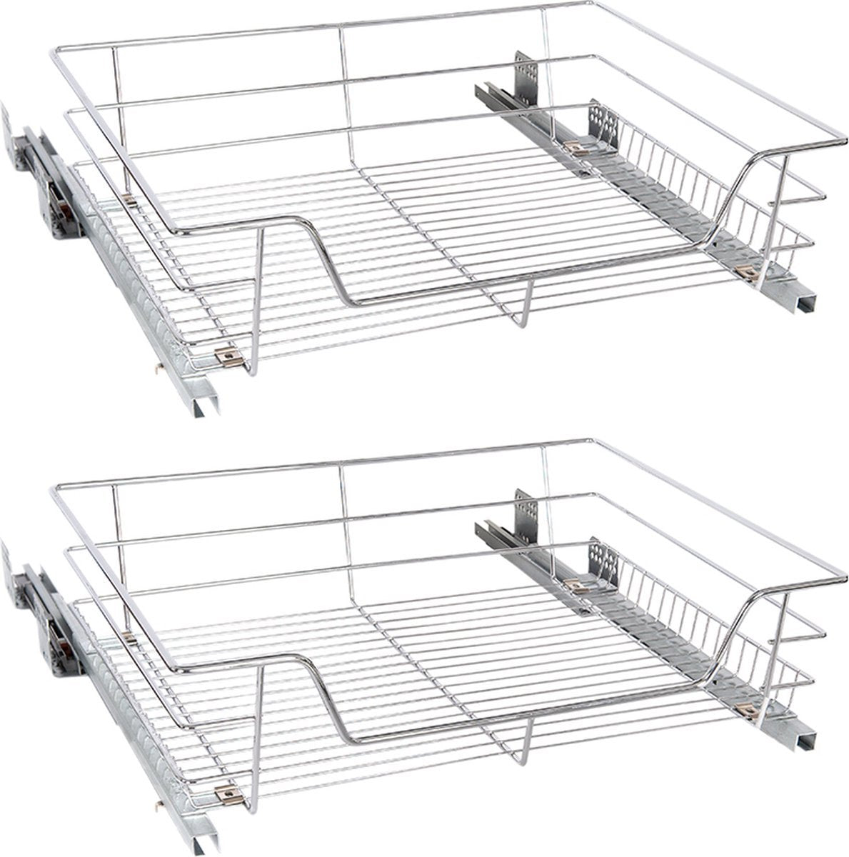 Eleganca draadmand met Ondergeleider en Soft Closing - Schuiflade keukenkast- B41.5 cm, H14 cm & D44.5 cm - Uitschuifbaar keukenrek - Geschikt voor kastjes met frontbreedte van 50 cm - Inbouwlade - Maximale draagkracht 20 kg- RVS - Zilver - 2 Stuks