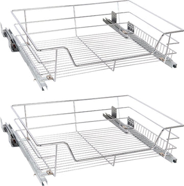 Eleganca draadmand met Ondergeleider en Soft Closing - Schuiflade keukenkast- B41.5 cm, H14 cm & D44.5 cm - Uitschuifbaar keukenrek - Geschikt voor kastjes met frontbreedte van 50 cm - Inbouwlade - Maximale draagkracht 20 kg- RVS - Zilver - 2 Stuks