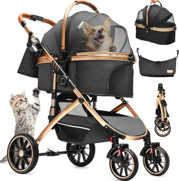 Hondenbuggy 3-in-1 tot 20 kg inklapbaar voor kleine honden en katten - Opvouwbare kinderwagen (zwart)