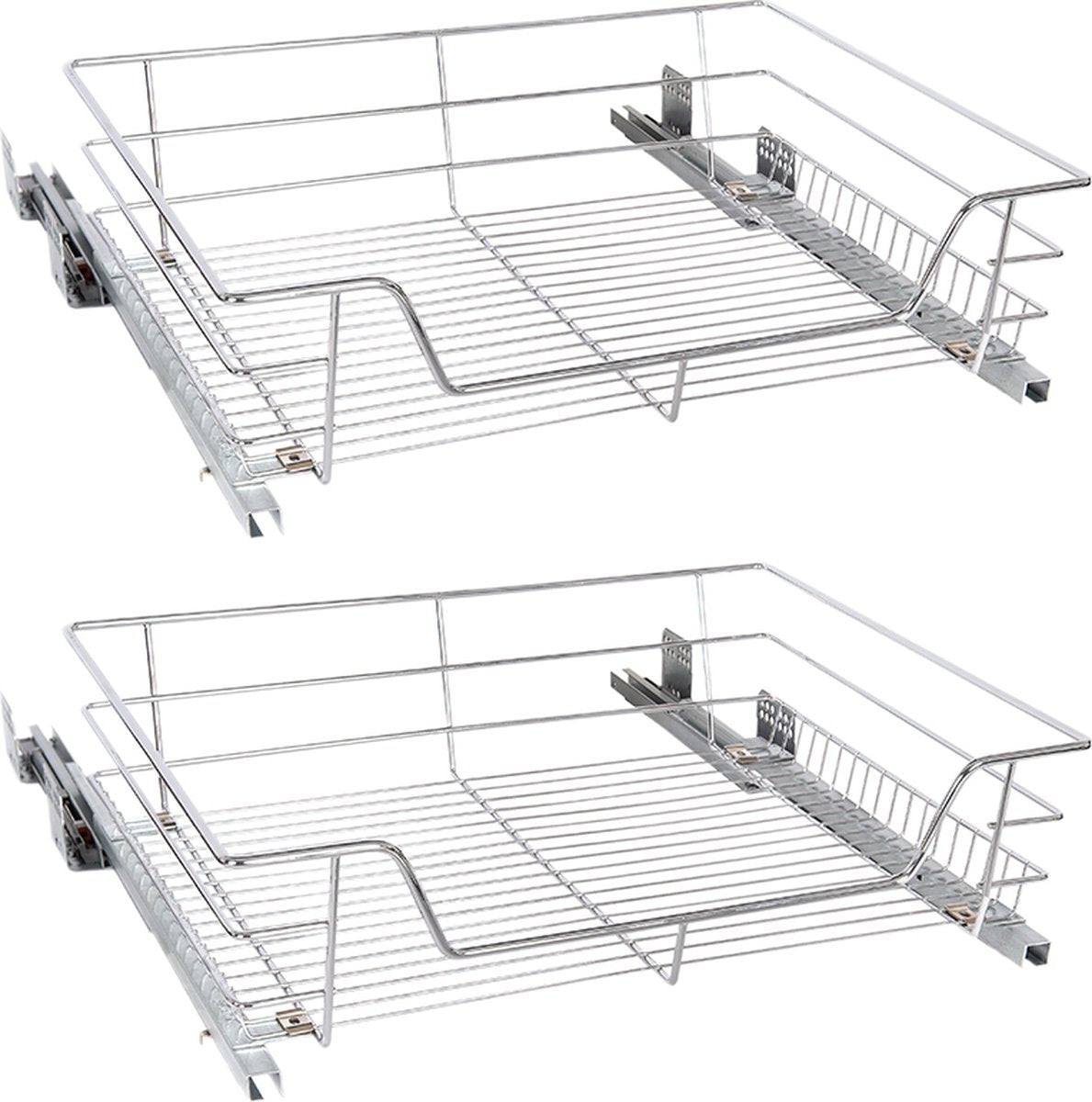 Eleganca draadmand met Ondergeleider en Soft Closing – Keukenkast schuiflade – B 51.5 x H 14 x D 44.5 cm – Uitschuifbaar keukenrek – Inbouwlade – Maximale belastbaarheid 20 kg – RVS – Zilver – 2 Stuks