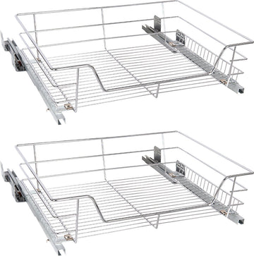 Eleganca draadmand met Ondergeleider en Soft Closing – Keukenkast schuiflade – B 51.5 x H 14 x D 44.5 cm – Uitschuifbaar keukenrek – Inbouwlade – Maximale belastbaarheid 20 kg – RVS – Zilver – 2 Stuks