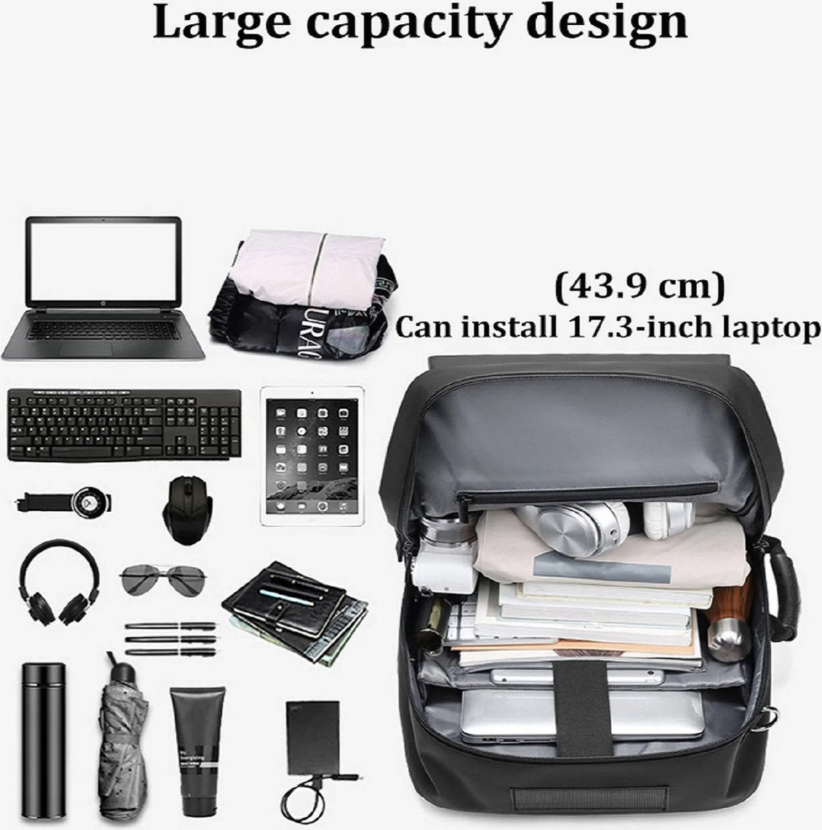 Waterdichte Reistas voor Mannen 17 Inch - Business Laptop Rugzak met Gescheiden Schoenentas, USB Oplaadpoort, 50L Outdoor Rugzak voor Wandelen, Zakenreizen en Trektochten, Grote Rugzak met Laptopvak en Waterdichte Bescherming