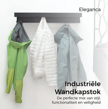 Eleganca Industriële Wandkapstok – 79 cm lang - Kapstok voor muurmontage - Veilig voor kinderen - 14 haken - Topkwaliteit -Metaal - Zwart