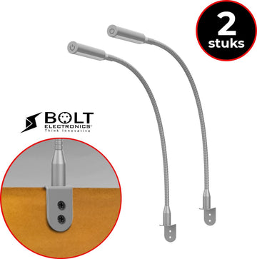 Bolt Electronics® LED bedlampjes hoofdbord - leeslamp boxspring - aluminium - flexibele arm - dimbaar - leeslamp - 2 stuks - 50 x 5 x 2 cm - 2700k