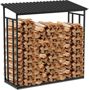 Brandhoutrek houtopslag zwart Metaal Haardhoutrek Metalen stapelhulp Met beschermend dekzeil Handschoen haardhout opslag