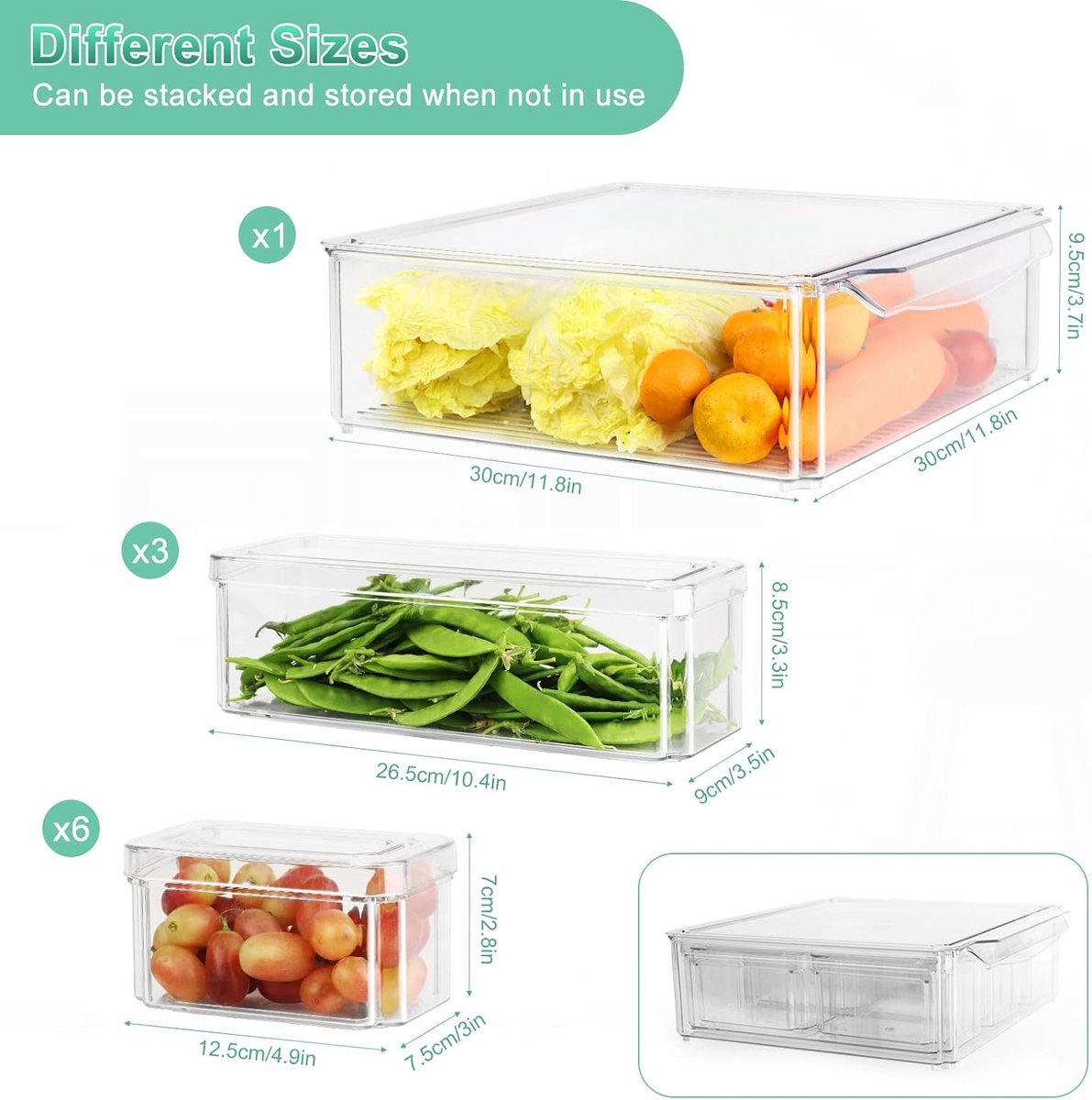 Koelkast Organizerbakken, Doorzichtige Organizer Bakken voor Koelkastopslag in de Keuken, Bijkeuken, Wasruimte, Badkamer, Set of 10