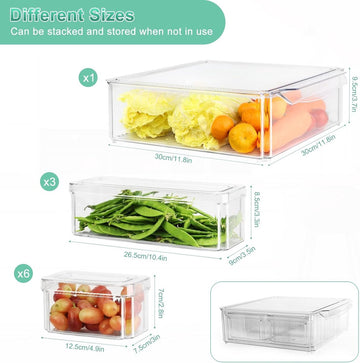Koelkast Organizerbakken, Doorzichtige Organizer Bakken voor Koelkastopslag in de Keuken, Bijkeuken, Wasruimte, Badkamer, Set of 10