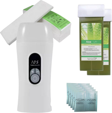 Wax Apparaat Vernieuwende Digitale Wax Roller - Wax Patroon Verwarmer - Waxen - Wax Roller Kit Incl. 2 Aloe Vera Vullingen, After Wax & Waxstrips - Waxroller - Ontharen voor man en vrouw - INCL handig E-book