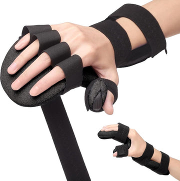 Stroke Rest Hand Splint Night Support Brace Finger Stabilizer Wrist Wrap for Muscle Atrophy Rehabilitation Arthritis Mild Cramps Tendonitis Carpal Tunnel Pain Fit Left & Right