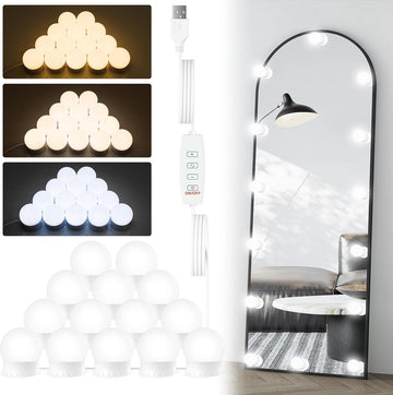 Led-make-uptafel, Hollywood, kaptafel met 14 lampen, kaptafel, dimbaar, USB, make-uplamp met 3 kleuren (spiegel niet inbegrepen en adapter)