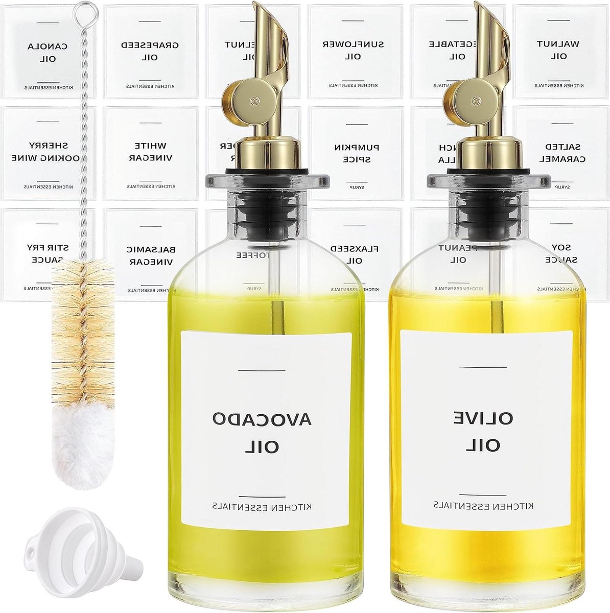 Dispenser Fles Olie - Glas Karaf Olie - Oliefles Tuit Sausfles - Koffie Siroop Dispenser - Coffee Syrup - Olive Oil Bottle 2 Stuks Goud