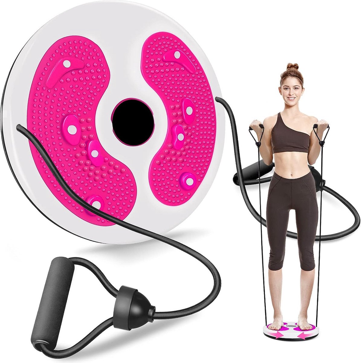 Beentrainer - Taille Twist Schijf - Arm Trainer - Draaien - Fitness - Roterende Schijf - Wit/Roze