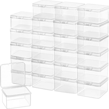 Kleine Doorzichtige Plastic Opbergdoosbakjes met Scharnierend Deksel - Set van 24 - L62 x B62 x H4 cm - Mini Vierkante Bakjes voor Pillen, Kralen, Sieraden & Knutselspullen. transparent box
