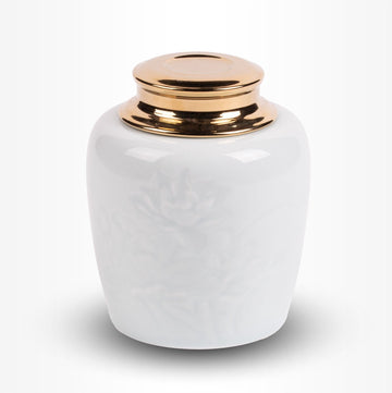 Dieren Urn Hond Kat Middel 800 ml Wit Goud Bloem