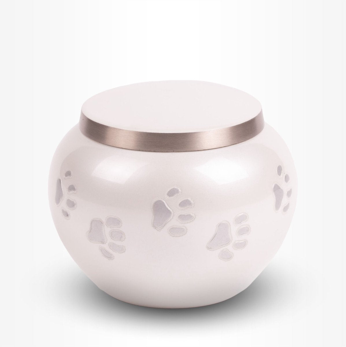 Dieren Urn Hond Kat Middel 900 ml Wit Zilver Pootjes Glans