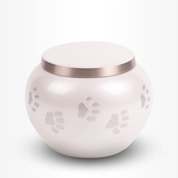 Dieren Urn Hond Kat Middel 900 ml Wit Zilver Pootjes Glans