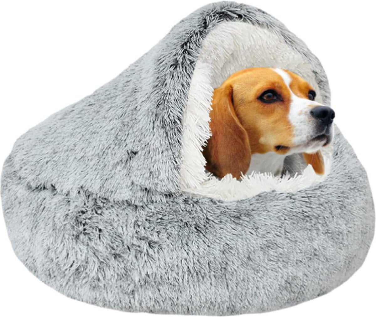 Cave hondenmand 50cm - kalmerend en angstverlichtend - voor kleine honden/katten - donut - grijs