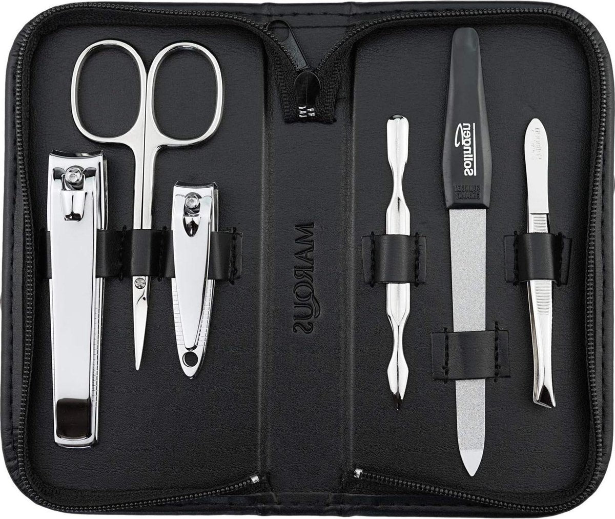 Manicure set - Solingen - Kunstlederen etui - 6-delige nagelset - Vrouwen - Mannen - Glanzend vernikkeld gepolijst staal