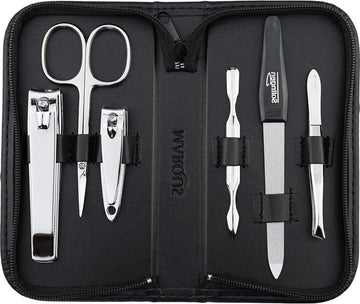 Manicure set - Solingen - Kunstlederen etui - 6-delige nagelset - Vrouwen - Mannen - Glanzend vernikkeld gepolijst staal