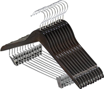 10 stuks 44,5 cm natuurlijke kleerhangers van hout, met klemmen van metaal, twee inkepingen, 360 graden draaibare haken, garderobehanger, broekhanger, hanger voor broeken, shorts, rok, sokken,