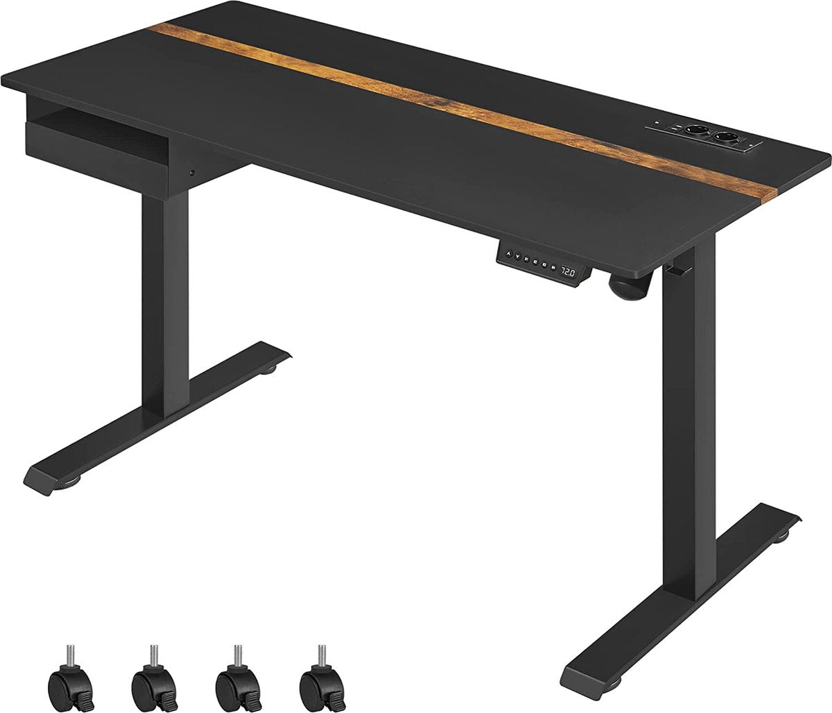 In hoogte verstelbaar bureau - Elektrisch bureau - Met stopcontacten - Traploos verstelbaar - 60 x 140 cm - Zwart