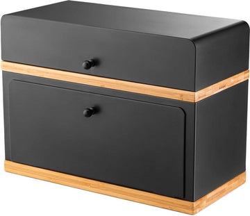 Design broodtrommel met twee vakken voor op het werkblad - bewaardoos voor vers brood van bamboe, 38 x 28 x 18 cm bread box