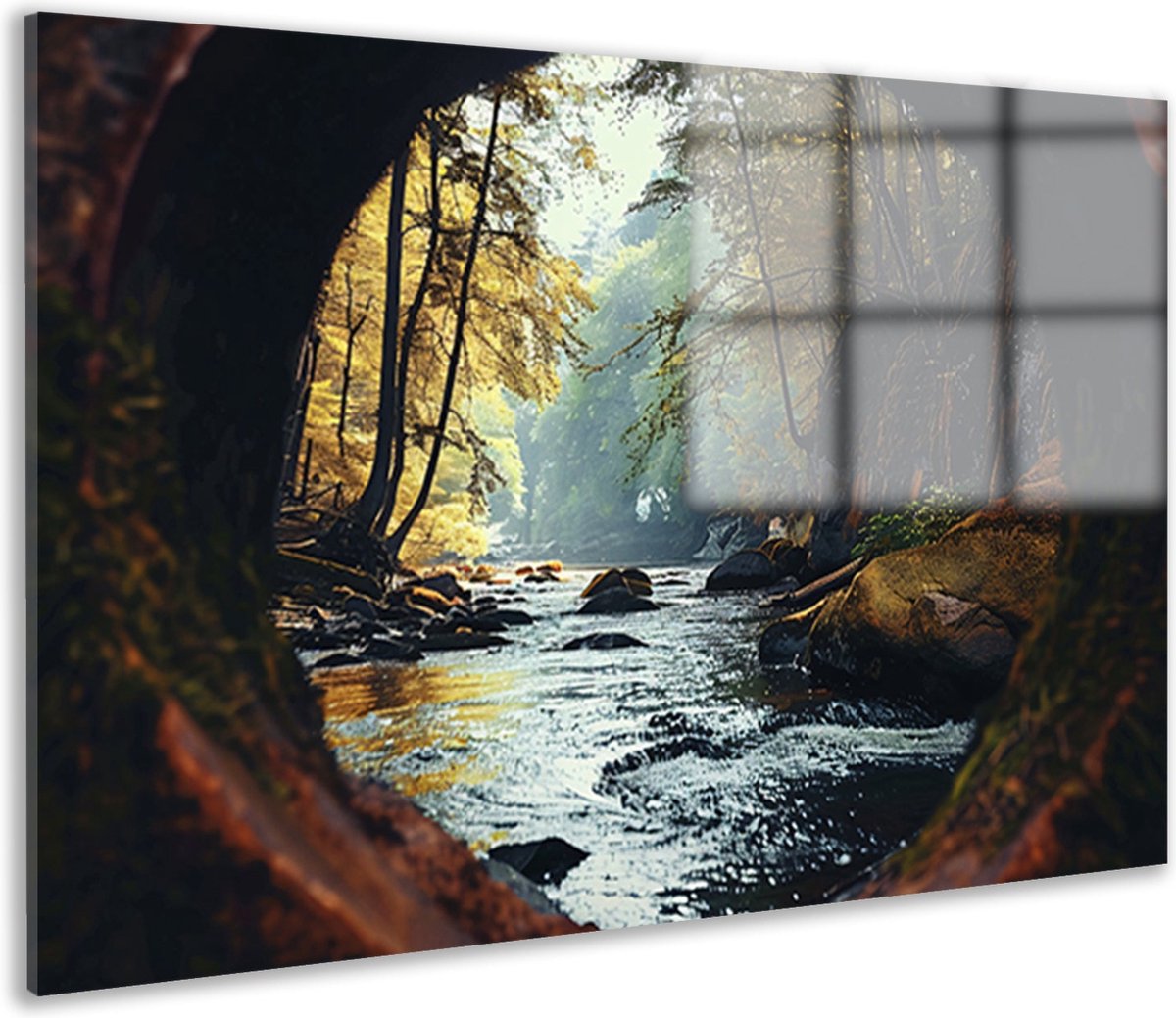 doorkijk glas schilderijen - Rivier glasschilderijen - Glasschilderijen Landschap - Muurdecoratie klassiek - Acrylglas - Wanddecoratie slaapkamer acrylglas 105x70 cm