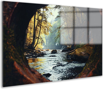 doorkijk glas schilderijen - Rivier glasschilderijen - Glasschilderijen Landschap - Muurdecoratie klassiek - Acrylglas - Wanddecoratie slaapkamer acrylglas 105x70 cm