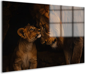 Leeuwen schilderij - Dieren glasschilderij - Wanddecoratie Leeuw - Muurdecoratie kinderkamer - Schilderijen plexiglas - Wanddecoratie acrylglas 105x70 cm