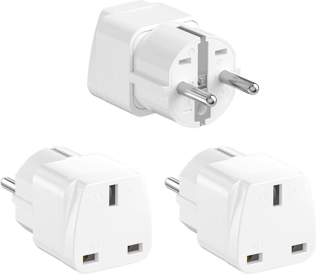 3 stuks reisadapter - Engeland naar EU-stekker - 10/16 A 250 V UK adapter - Frankrijk Nederland Polen Zweden - wit