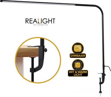 Realight Led Bureaulamp met Klem - Verstelbare Leeslamp - Daglichtlamp - 110 x 1,5 cm - Zwart