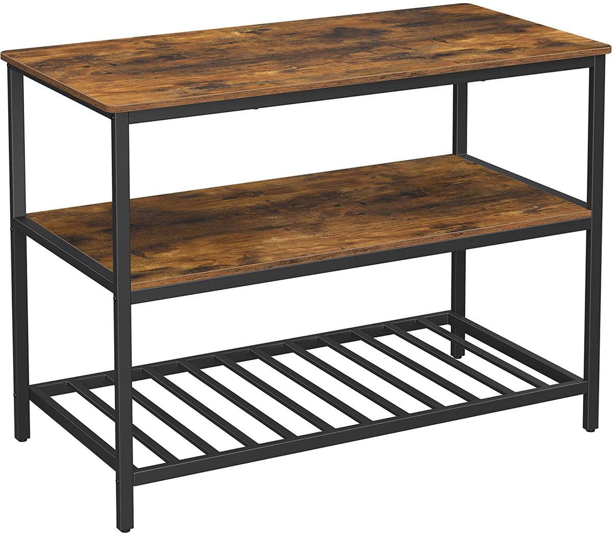 Keukenplank met 3 planken, keukeneiland met groot werkblad, stabiel metalen frame, 120 x 60 x 90 cm, eenvoudige montage, industrieel ontwerp, vintage bruin-zwart KKI01BX