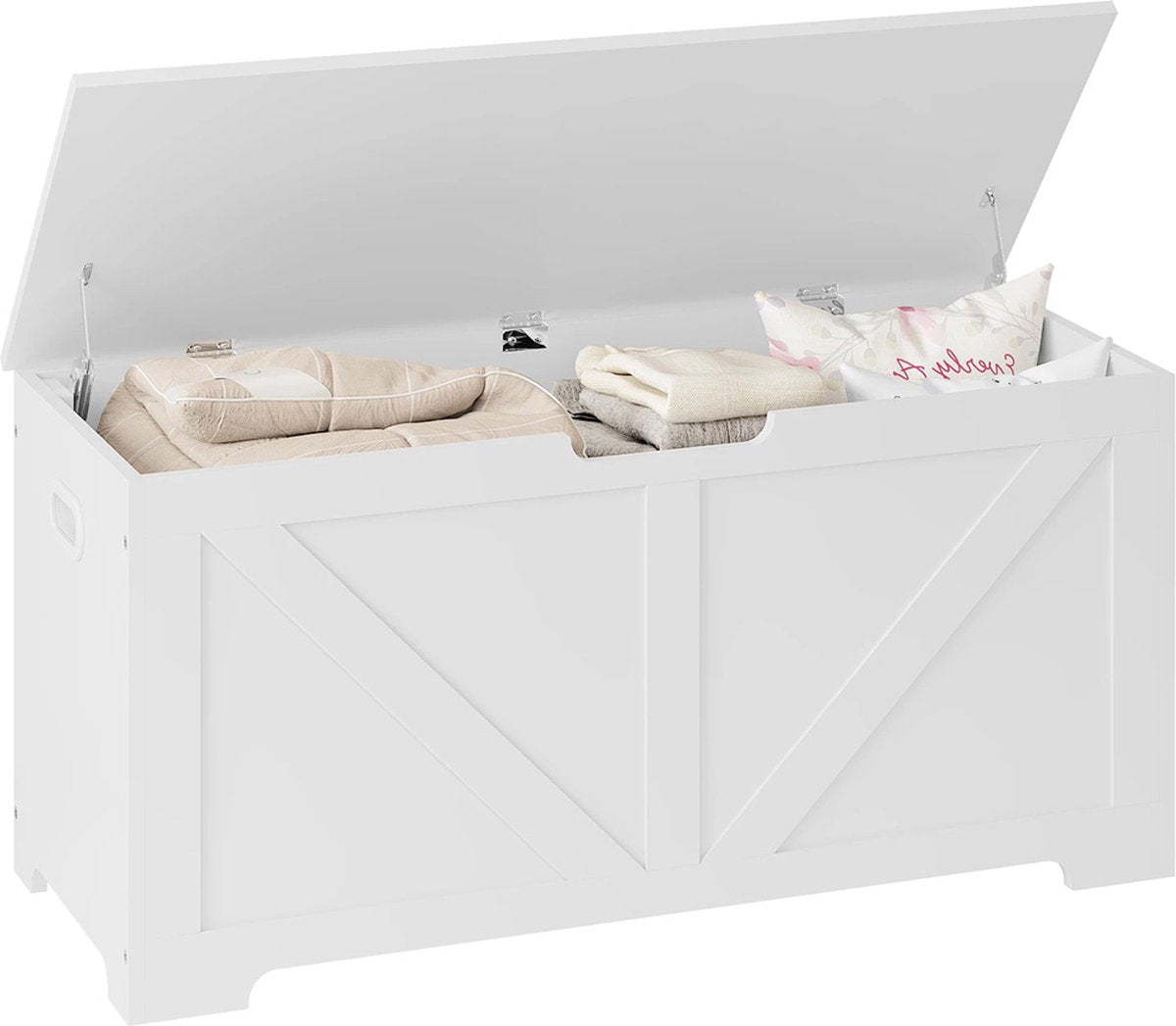 Dekenkist – Opbergkist Binnen – Zitbank Met Opbergsysteem – Houten Kist Met Deksel – Speelgoedkist Voor Kinderen – Voor Slaapkamer & Woonkamer – 76L – Hout - Wit